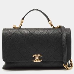 Pre Owned Chanel Black Caviar Leather Medium Chic Affinity Flap Shoulder Bag