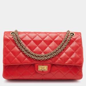 Pre Owned Chanel Red Lipstick Quilted Leather Reissue 2.55 Classic 226 Flap Bag