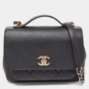 Pre Owned Chanel Black Quilted Caviar Leather Medium Business Affinity Flap Bag