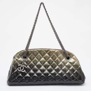 Pre Owned Chanel Grey Ombre Quilted Patent Leather Medium Just Mademoiselle Bowler Bag