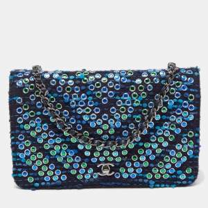 Pre Owned Chanel Blue/Green Tweed Embellished WOC Clutch