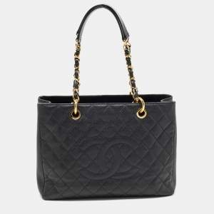 Pre Owned Chanel Black Quilted Caviar Leather GST Tote