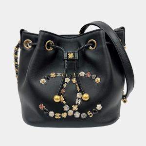 Pre Owned Chanel Black Lambskin Quilted Leather Lucky Charms CC Drawstring Shoulder Bag 