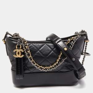 Pre Owned Chanel Black Quilted Leather Small Gabrielle Hobo