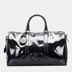 Chanel Vintage Black Patent Leather CC Duffel Bag