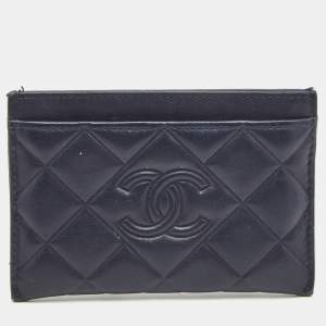 Chanel Navy Blue Quilted Leather CC Diamond Card Holder 