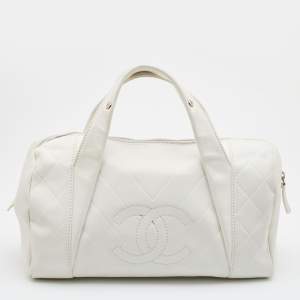 Chanel Off White Double Quilt Leather Bowler Bag