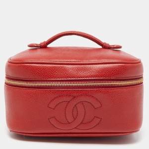 Pre Owned Chanel Red Caviar Leather CC Vanity Case