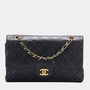 Pre Owned Chanel Black Leather Classic Double Flap Shoulder Bag