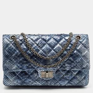 Pre Owned Chanel Blue/Silver Quilted Python Reissue 2.55 Classic 226 Flap Bag