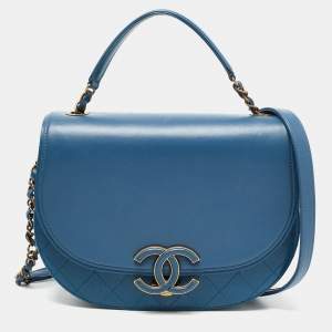 Pre Owned Chanel Blue Quilt Stitched Leather Coco Curve Flap Shoulder Bag