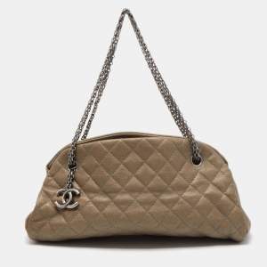 Pre Owned Chanel Olive Green Quilted Caviar Leather Medium Just Mademoiselle Bowler Bag