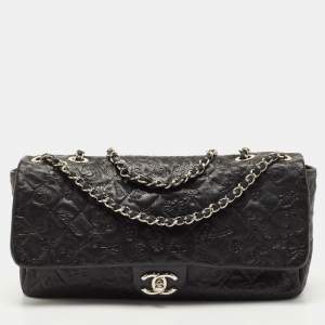 Pre Owned Chanel Black Lucky Charm Embossed Leather CC Flap Bag