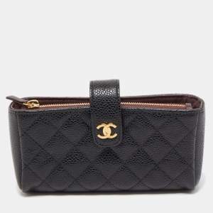 Pre Owned Chanel Black Quilted Caviar Leather CC O Phone Pouch