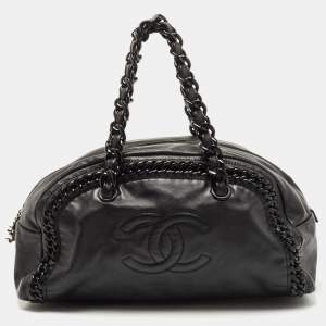Pre Owned Chanel Black Matte Leather Large Luxe Ligne Bowler Bag
