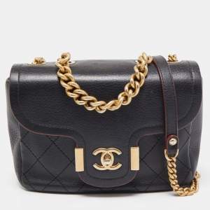 Pre Owned Chanel Black Quilted Leather Archi Chic Flap Bag