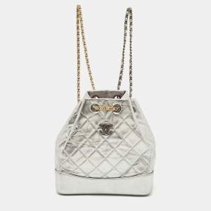 Chanel Silver Quilted Leather Small Gabrielle Backpack