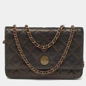 Chanel Black Quilted Iridescent Leather Edimbourgh WOC Clutch Bag