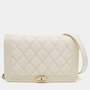 Chanel White Quilted Leather Boy WOC Bag