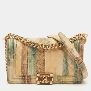Pre Owned Chanel Multicolor Quilted Leather Medium Boy Bag