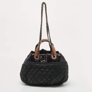 Pre Owned Chanel Black/Burgundy Quilted Nubuck and Leather In The Mix Bag