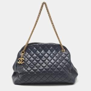 Pre Owned Chanel Blue Quilted Leather Large Just Mademoiselle Bowler Bag