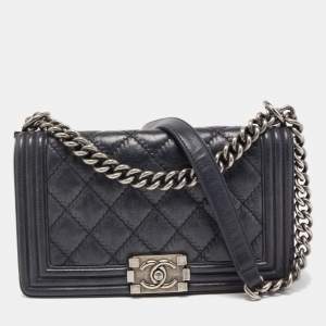 Chanel Navy Blue Quilted Wild Stitched Leather Medium Boy Bag
