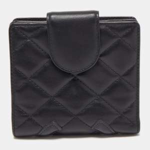 Chanel Black Quilted Leather Cambon Ligne Compact Wallet