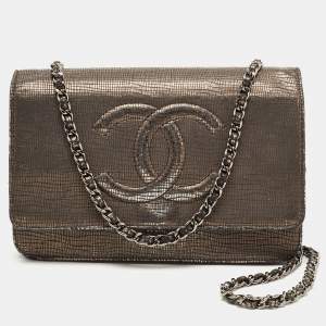Chanel Silver Shimmer Suede CC Timeless Wallet on Chain