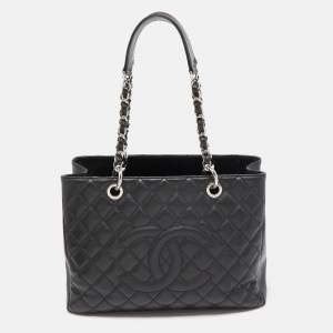 Pre Owned Chanel Black Quilted Caviar Leather Grand Shopper Tote