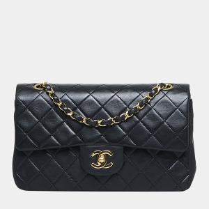 Pre Owned Chanel Black Small Classic Lambskin Double Flap