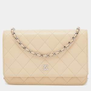Chanel Beige Quilted Caviar Leather WOC Bag
