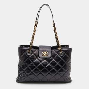 Pre Owned Chanel Black Quilted Aged Leather CC Chain Tote