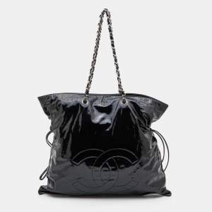Pre Owned Chanel Black Patent Leather Bon Bon Tote 