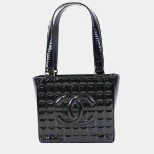 Pre Owned Chanel Black Patent Leather Small Chocolate Bar Tote Bag