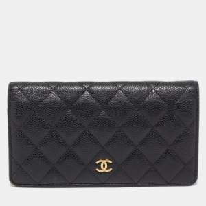 مملوكة مسبقًا Chanel Black Quilted Caviar Leather L Yen Continental Wallet
