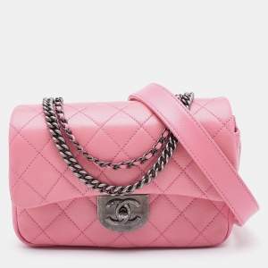 Pre Owned Chanel Pink Quilted Leather Small Double Carry Waist Flap Bag