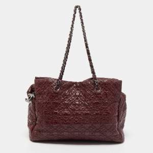 Pre Owned Chanel Burgundy Camellia Embossed Patent Leather Shoulder Bag