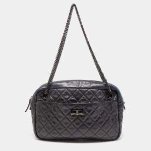 Pre Owned Chanel Black/Blue Quilted Iridescent Leather Mademoiselle Camera Shoulder Bag