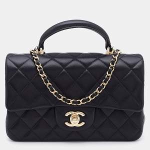 Chanel Black Quilted Leather Mini Flap Top Handle Bag