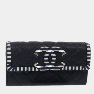 Chanel Black Cruise Line Long Wallet 