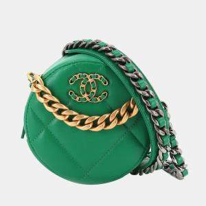 Chanel Green Quilted Leather Chain Chanel 19 Round Clutch Bag