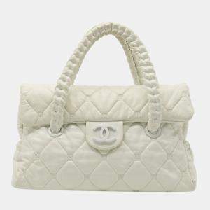 Chanel White Lambskin Leather Woven CC Shoulder Bag