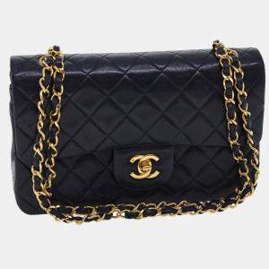 Chanel Black Lambskin Leather Classic Double Flap Shoulder Bag