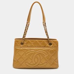 Chanel Gold Quilted Caviar Soft Leather CC Timeless Chain Tote