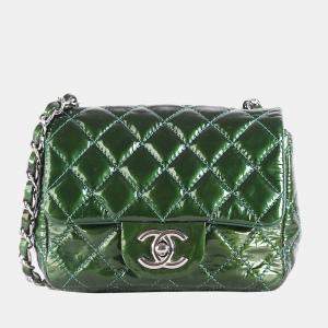 Chanel Green Quilted Patent Leather Mini Square Classic Flap Bag