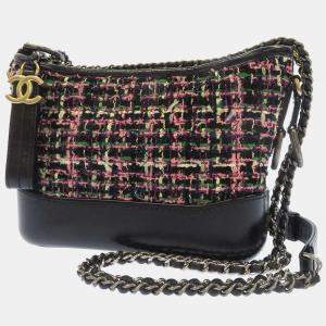 Chanel Black Tweed and Leather Small Gabrielle Hobo Bag