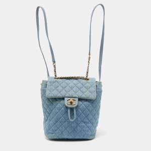Pre Owned Chanel Blue Quilted Denim Urban Spirit Backpack