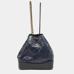 Chanel Black/Dark Blue Quilted Calf Aged Leather Small Gabrielle Backpack