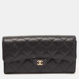 مملوكة مسبقًا Chanel Black Quilted Caviar Leather Classic Continental Wallet
